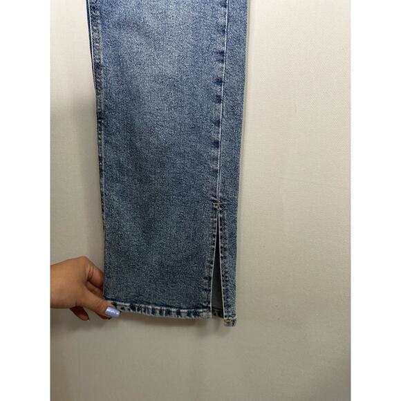 H&M Size 14 Blue High Waisted Stone Washed Jeans with Slit Flared Bottoms - Picture 4 of 9